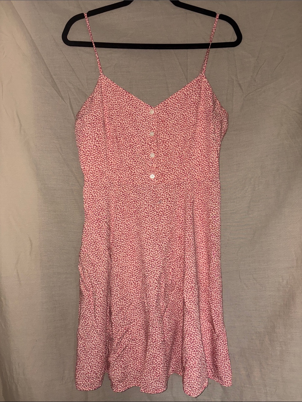 Pink Spotted Slip Dress with Buttons